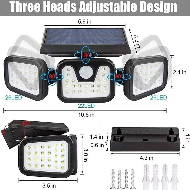 Split Solar Wall Lamp 3 Head Solar Wall Light Outdoor Security Lamp