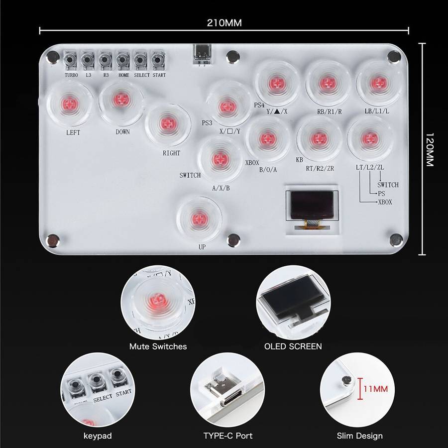 Customizable RGB Fighting Keyboard For PS4 For Switch Steam Deck Gaming