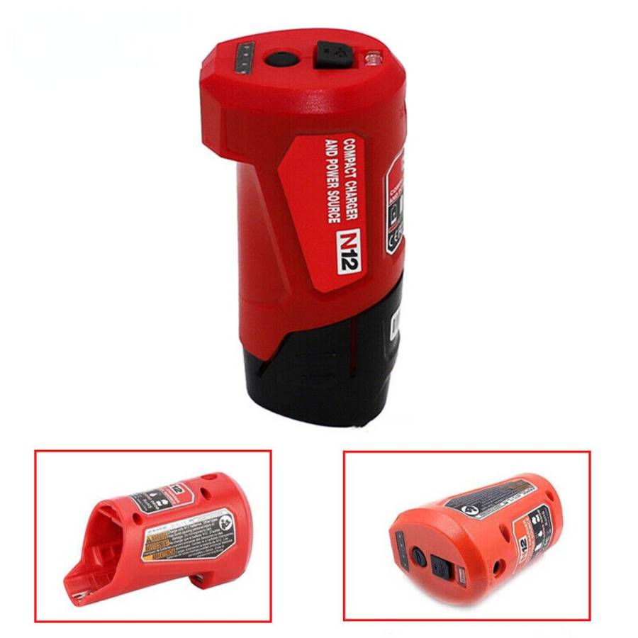 USB Charger Adapter Power Source For Milwaukee 12V Li-ion Battery 48-59-1201 N12