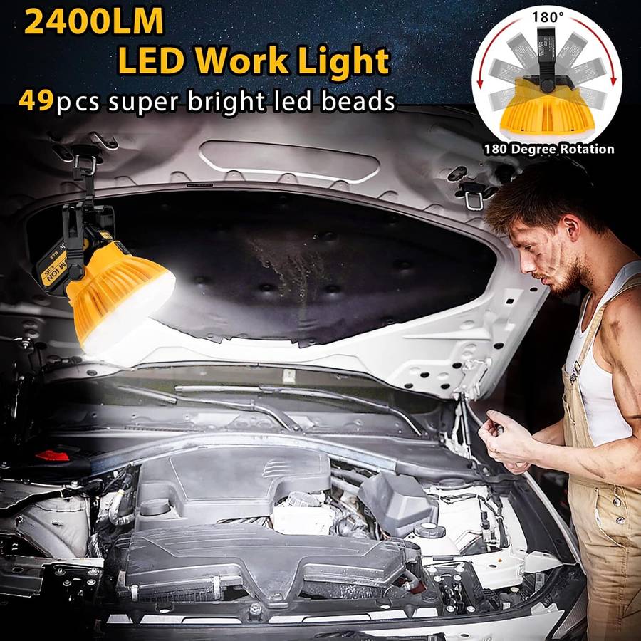 2400LM LED Work Light Cordless Lantern for Camping for Dewalt 18v 20v Battery