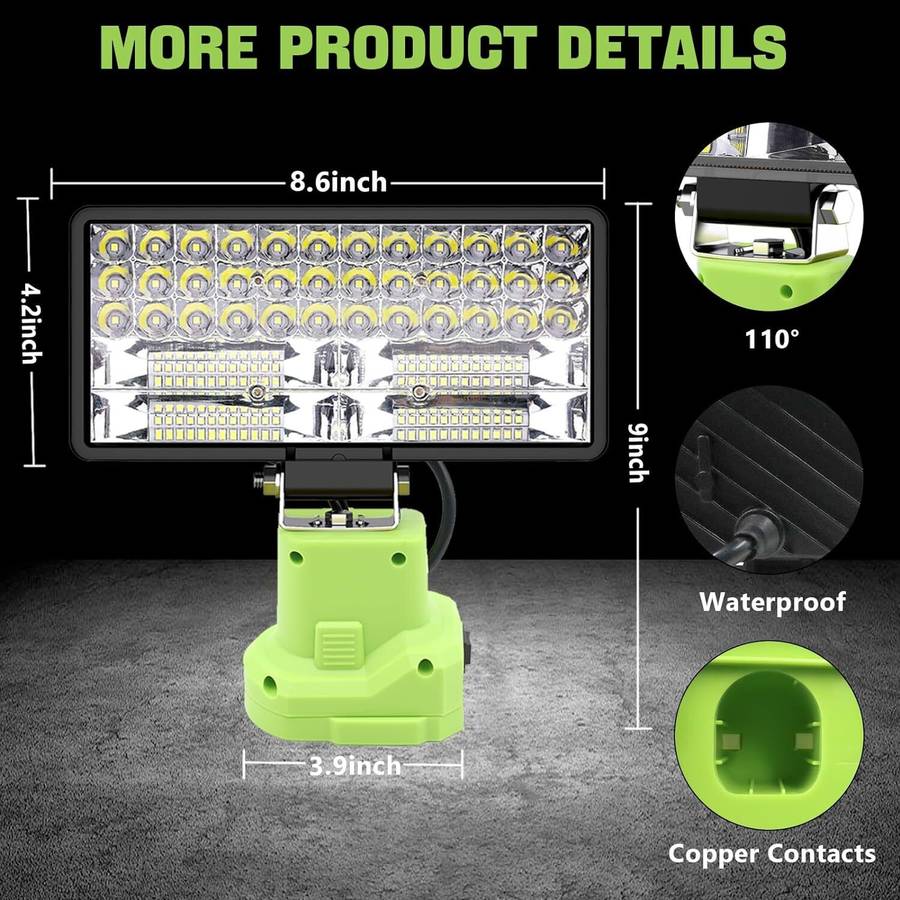 6000LM Cordless LED Work Lights For Ryobi 18V Battery Flashlight LED Flood Light