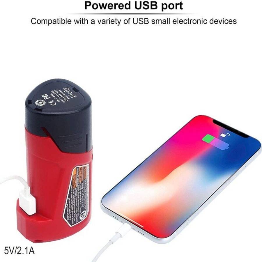 USB Charger Adapter Power Source For Milwaukee 12V Li-ion Battery 48-59-1201 N12