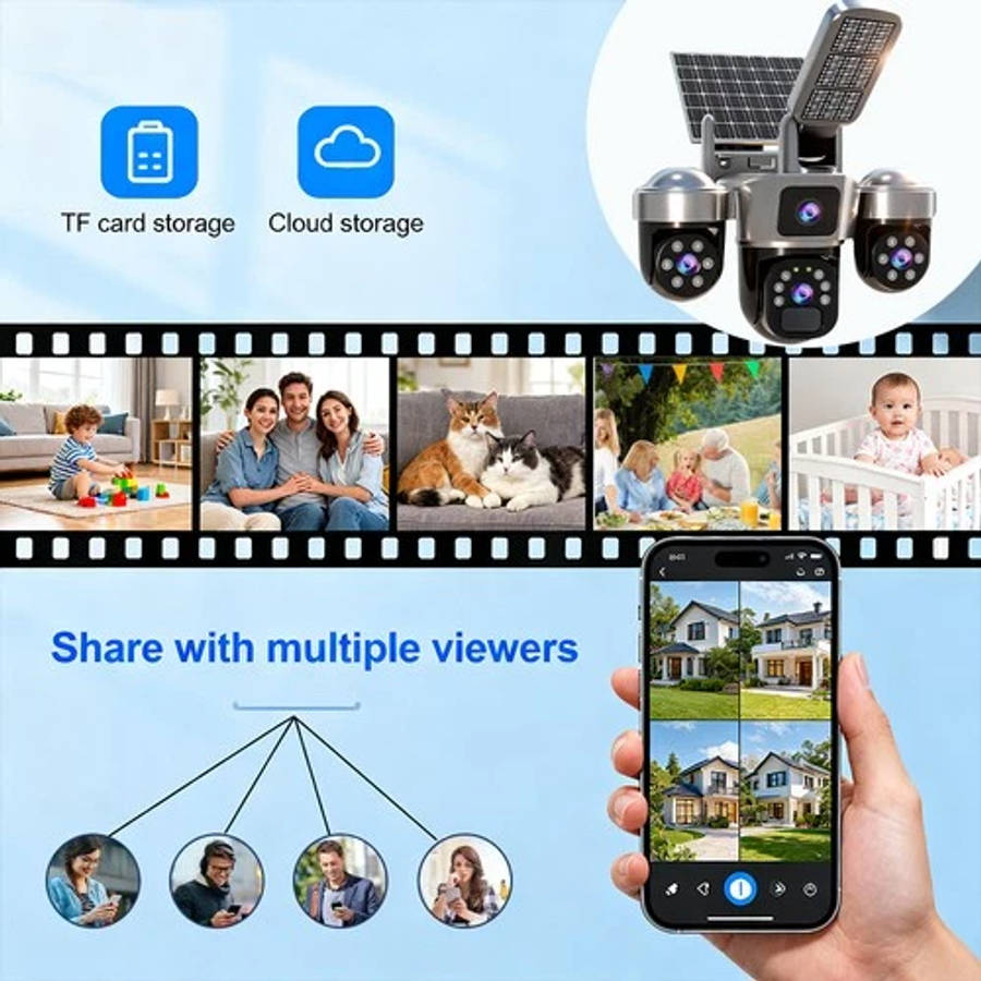 Solar Battery Wireless WiFi Outdoor Pan/Tilt Home Security Camera 9MP HD w/ 32GB