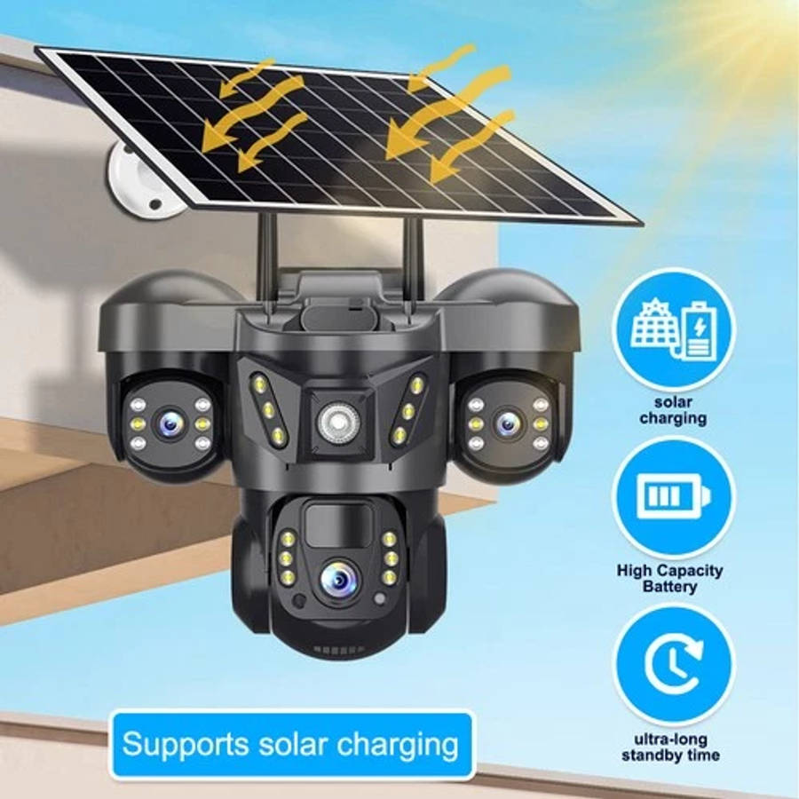 Solar Battery Powered Wireless WiFi Outdoor Pan/Tilt Home Security Camera System