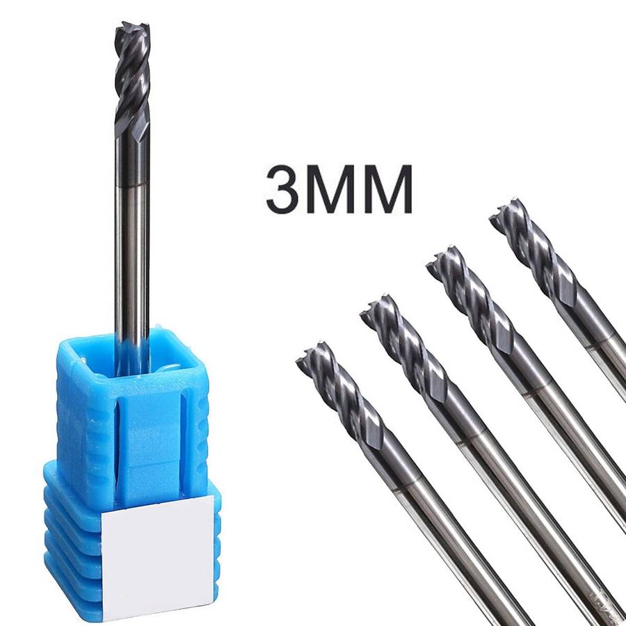 5PCS Solid Carbide 4 Flute End Mill Shank Tungsten Coated Woodworking Tools 3MM