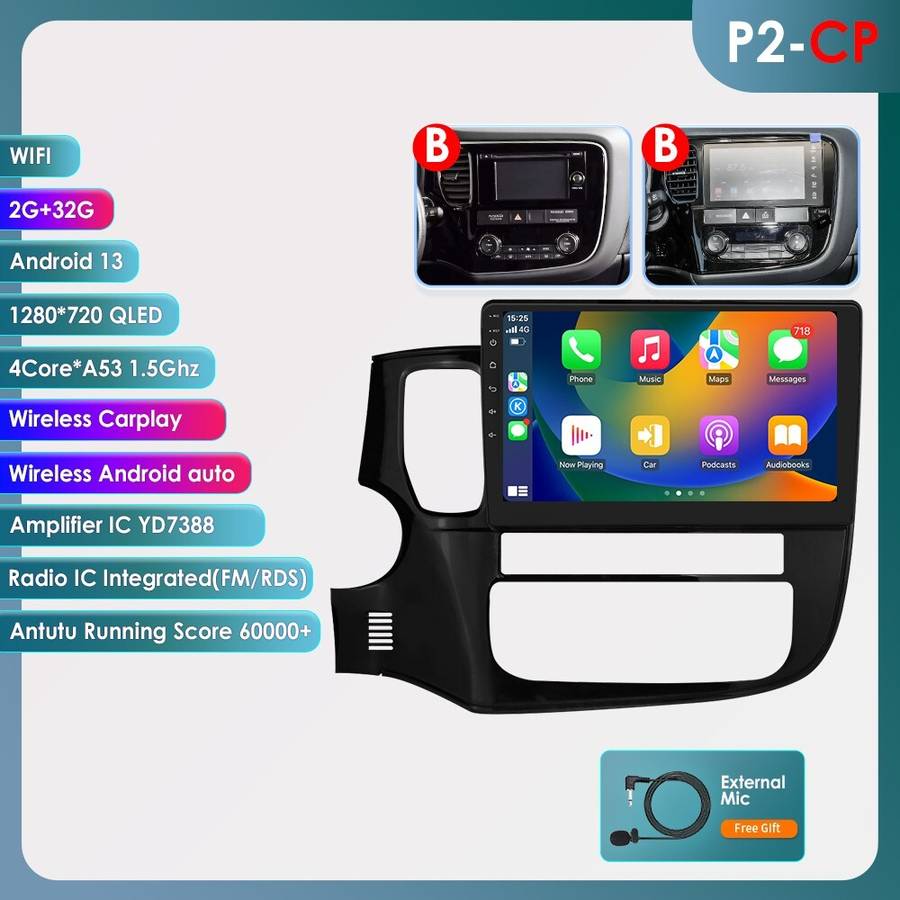 Android 14 For Mitsubishi Outlander 2012-2018 Car Stereo Radio Carplay GPS 2+32G