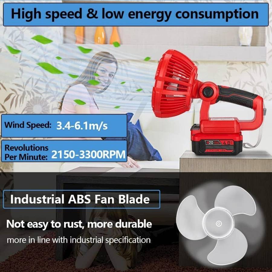 Portable Fan for Craftsman 20V Battery 9W LED Light Cordless Jobsite Fan Camping