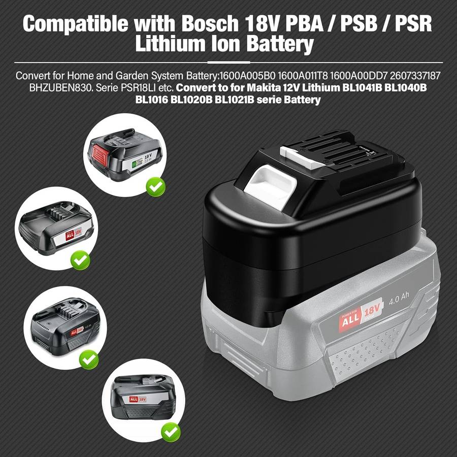 Adapter for Bosch 18V PBA Li-ion Battery Converter to for Makita 12V Power tools
