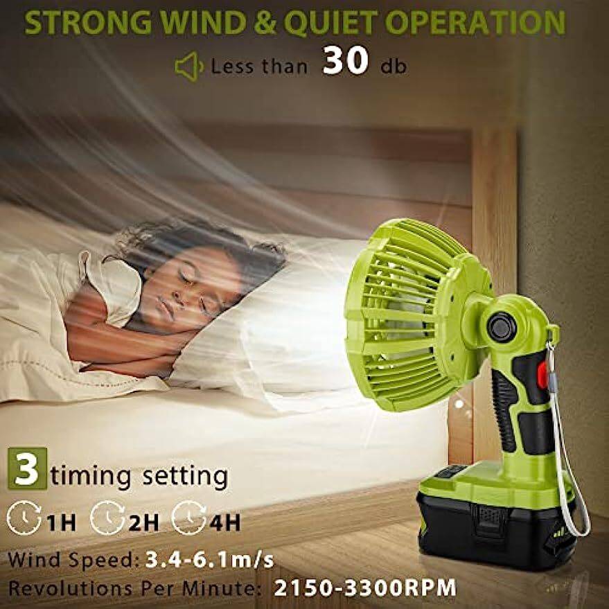 Camping Fan For Ryobi 18V Battery Outdoor Tent Fan Portable Cordless With Remote