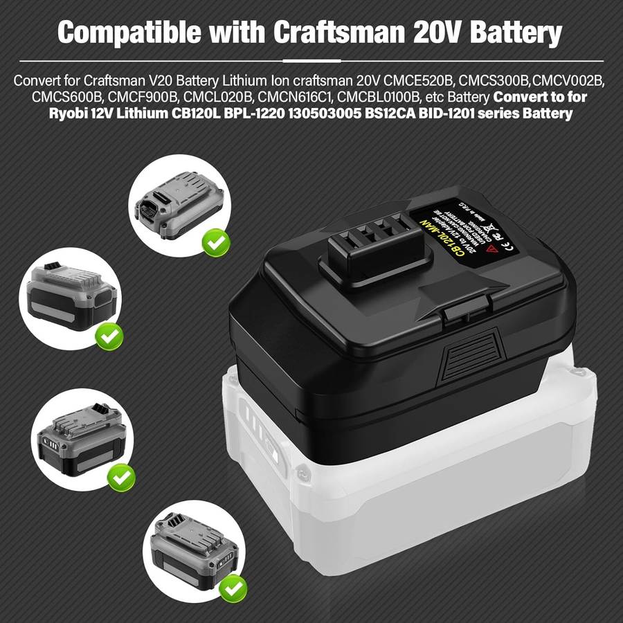 Adapter for Craftsman 20V Li-ion Battery Converter to for Ryobi 12V Power tools