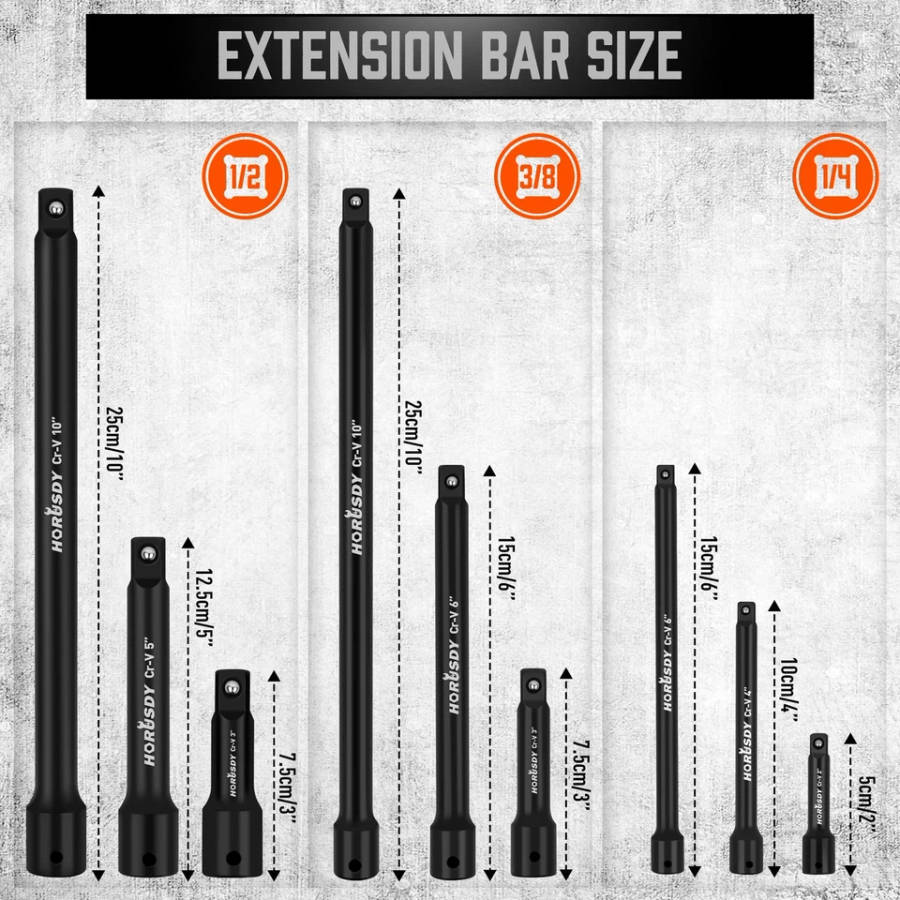 12Pcs Socket Extension Set, Ratchet Extension Set,1/4", 3/8" and 1/2" Impact