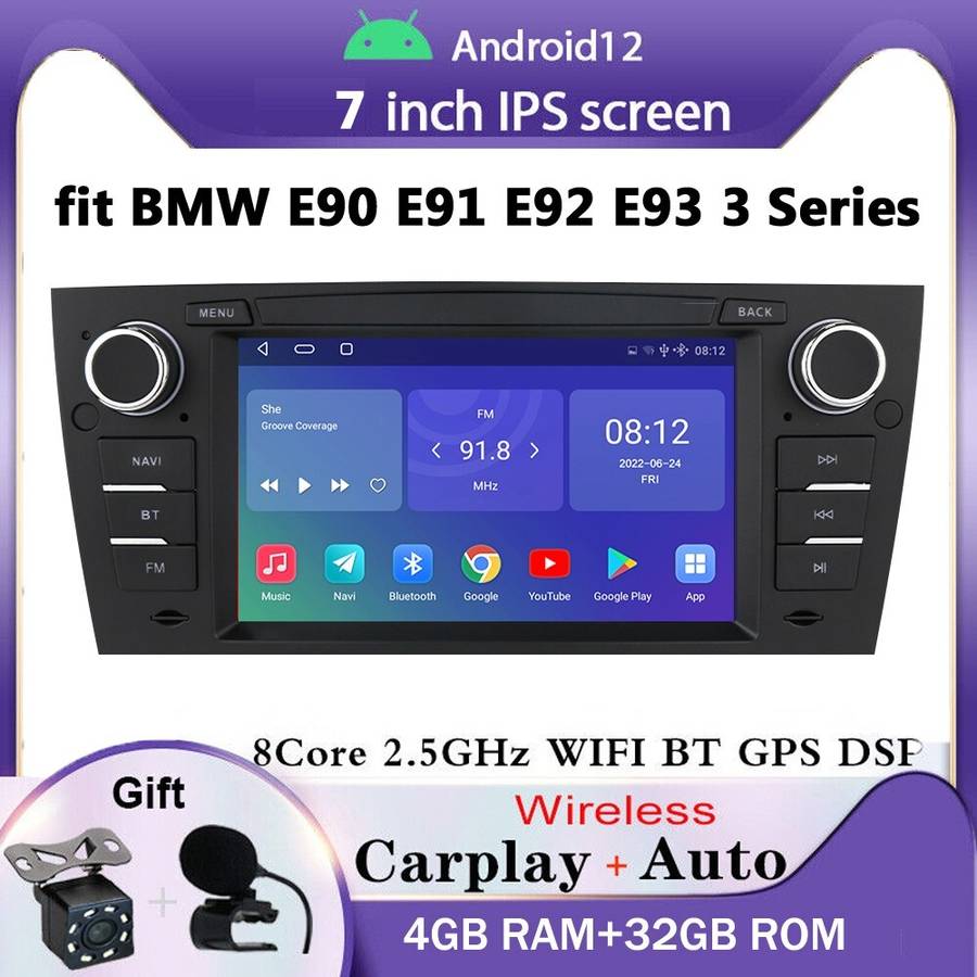 Android12 Car GPS Navi Radio RDS CarPlay Stereo for BMW 3 Series E90 E91 E92 E93