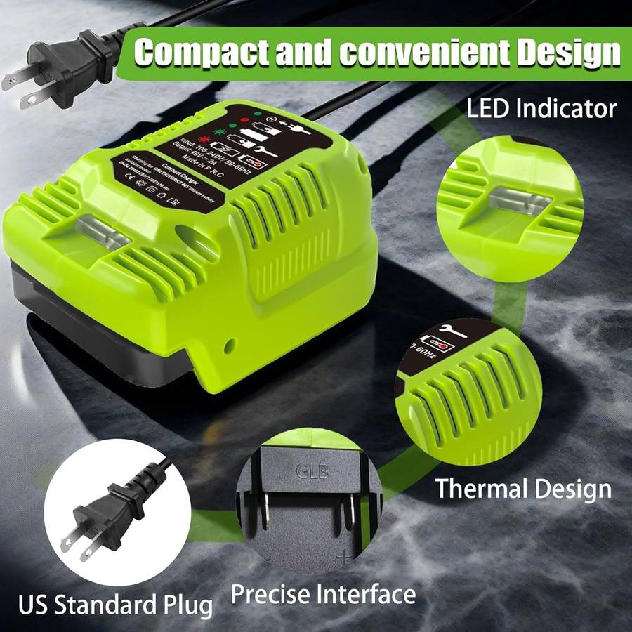 Fast Battery Charger for Greenworks 40V Battery Mini Charger Station with LED