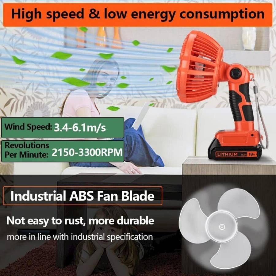 Portable Camping Fan for Black & Decker 20V Battery Outdoor Jobsite Fan Cordless