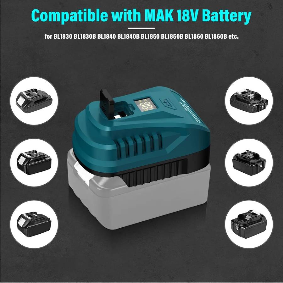 100W USB Charger Adapter for Makita 18V QC3.0 Type-C USB Port with LED Display