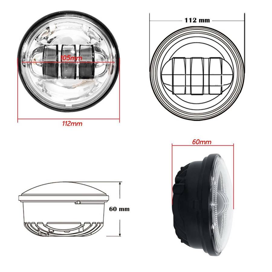 4-1/2 Inch 4.5'' Chrome LED Passing Light Housing Motorcycle Front Fog Lamp