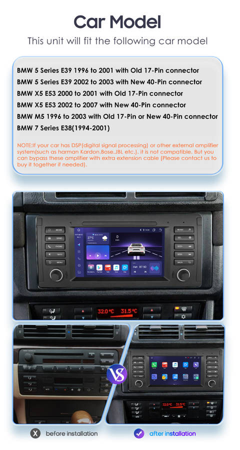 For BMW E39 X5 E53 7" Android 13 Car Stereo DSP Radio 8Core 6+64GB GPS Head Unit