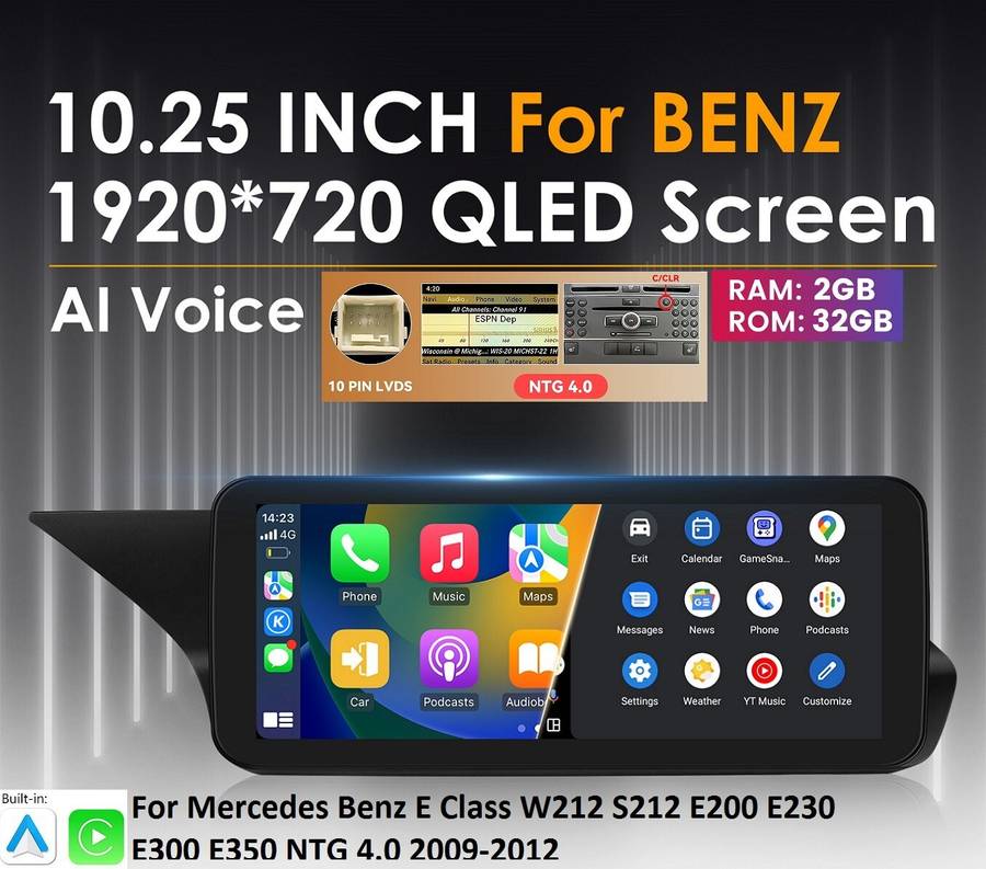 Carplay GPS Radio 10.25" Android13 For Benz E-Class W212 E300 E350 NTG4 2009-12