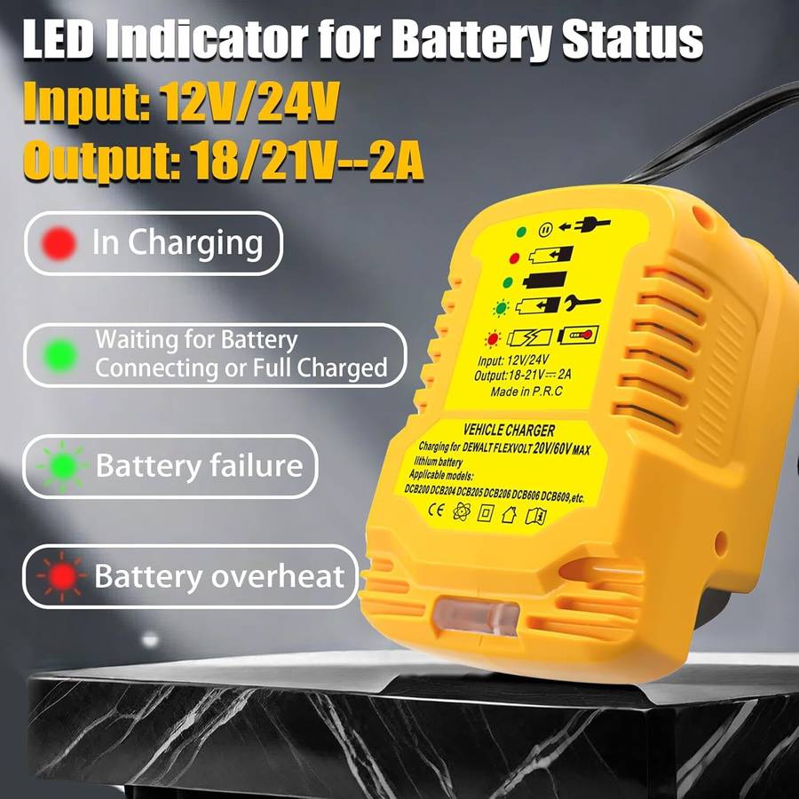Mini Car Charger for Dewalt 20V 18V Li-ion Battery Portable Use on Car Cigarette