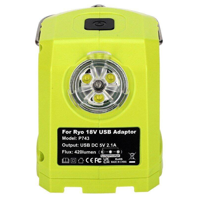 9W LED Work Light For RYOBI 14.4V-18V Li-ion Battery Dual USB Converter Adapter