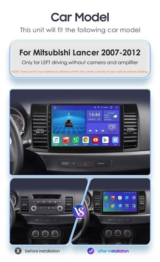 For Mitsubishi Lancer 2007-2015 Android 12 Car GPS Radio Stereo HeadUnit DSP 64G