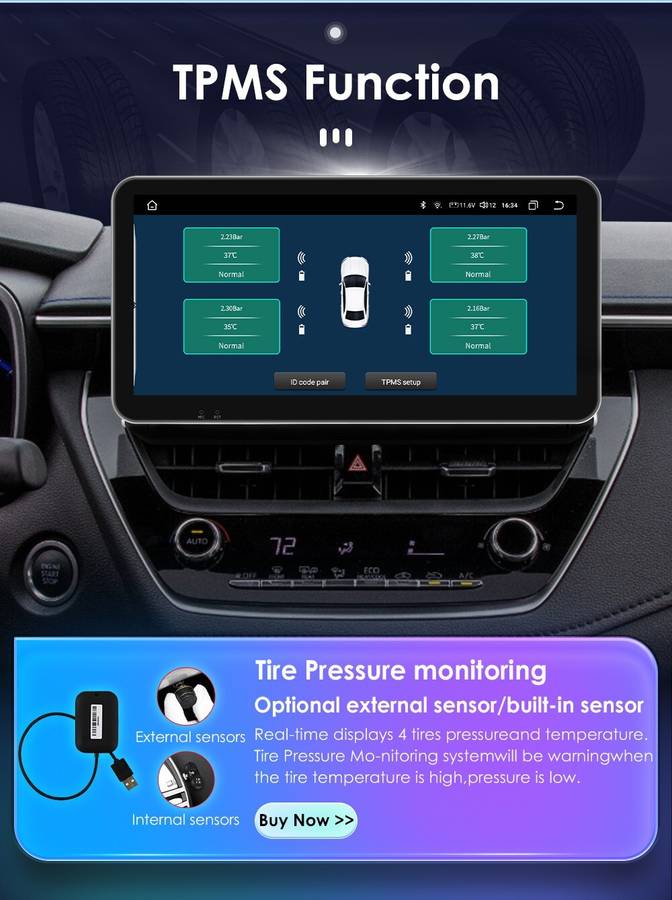 10.33"Android 12 CarPlay Stereo BT GPS Radio Player For Toyota Corolla 2018-2021
