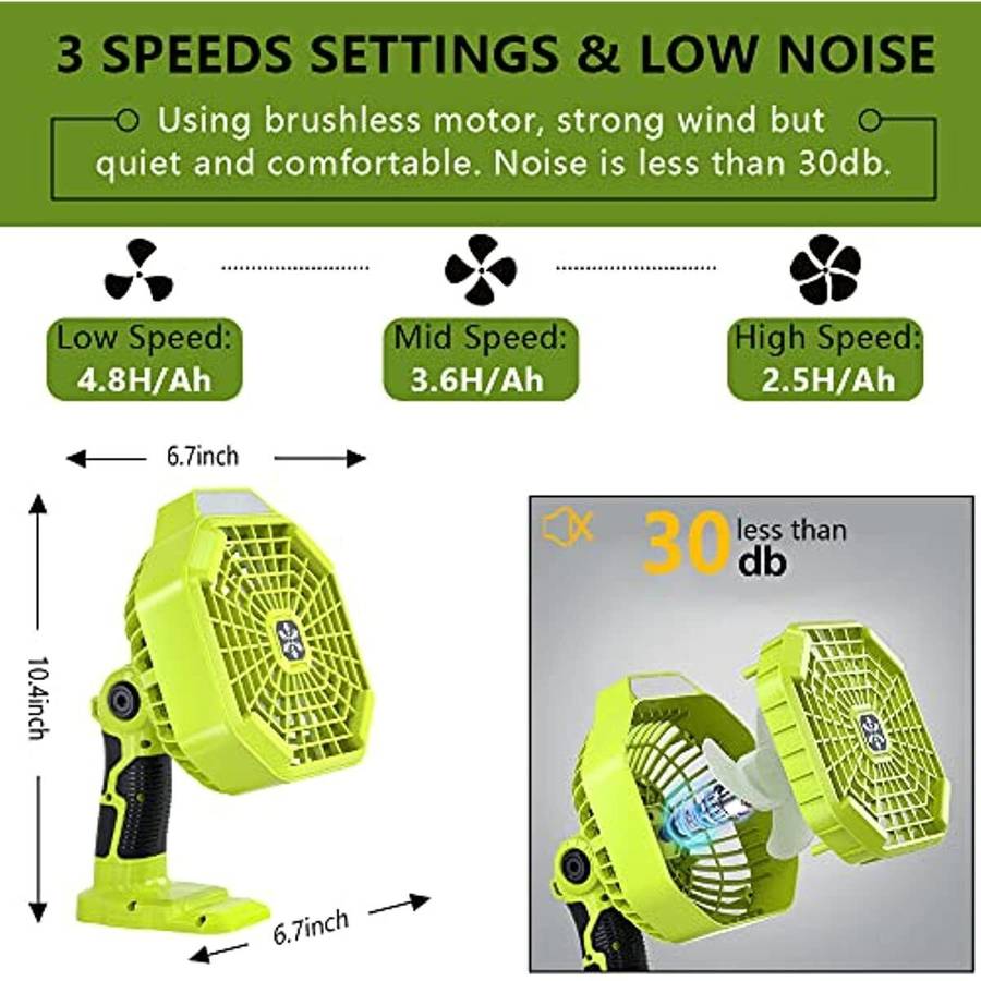 Portable Camping Fan for RYOBI 14.4-20V Li-ion Battery With Remote Jobsite Fan