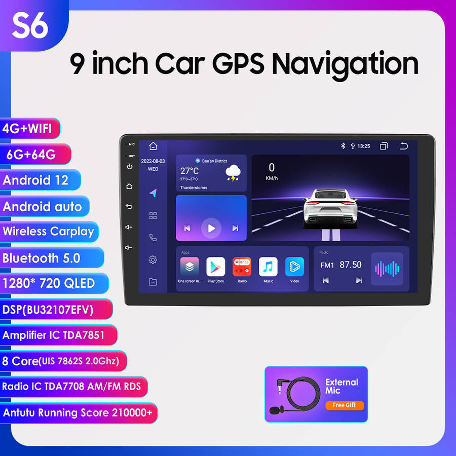 9" 2 Din Android 12 Car Radio Stereo Carplay WiFi 8-Core GPS Navi 6+64GB +Camera
