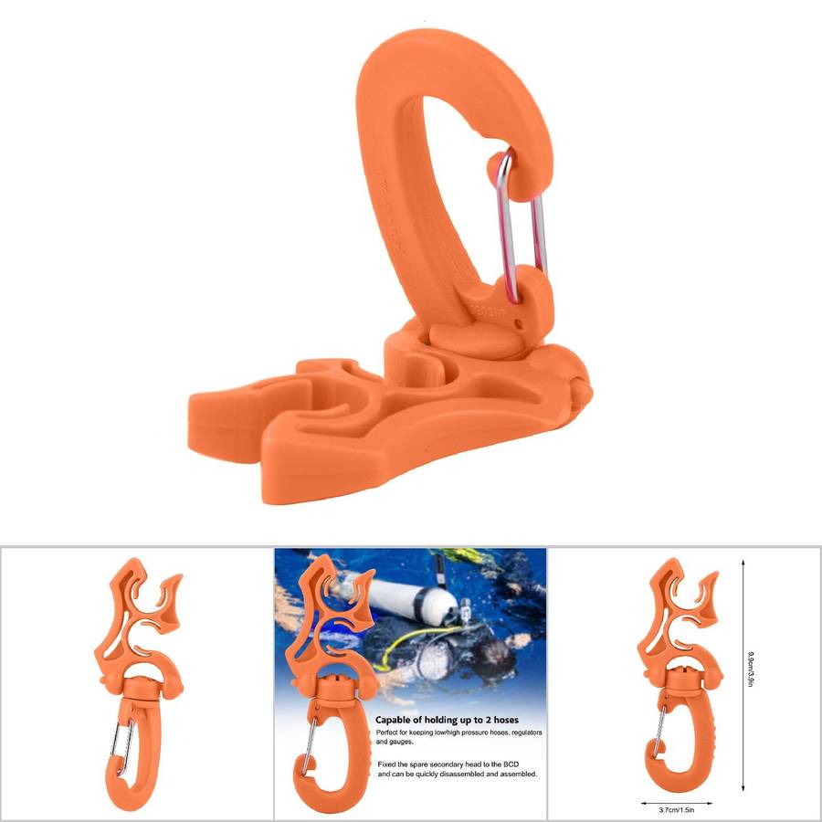 (Orange)Scuba Diving Double BCD Hose Holder Clip Regulator Retainer Buckle CH