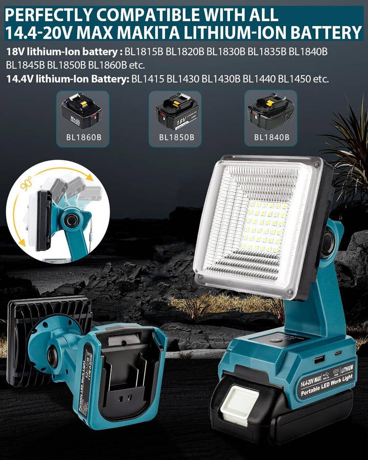 Jobsite Light Flashlight Cordless LED Work Light for Makita 18V Battery LED USB