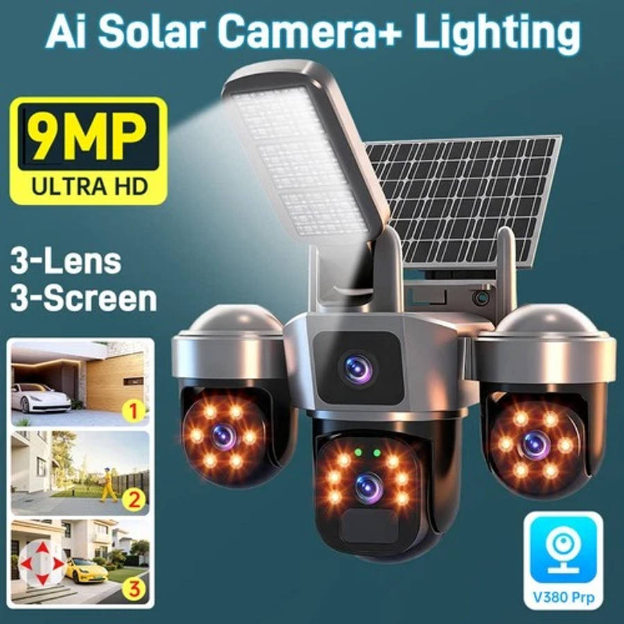 Solar Battery Wireless WiFi Outdoor Pan/Tilt Home Security Camera 9MP HD w/ 32GB