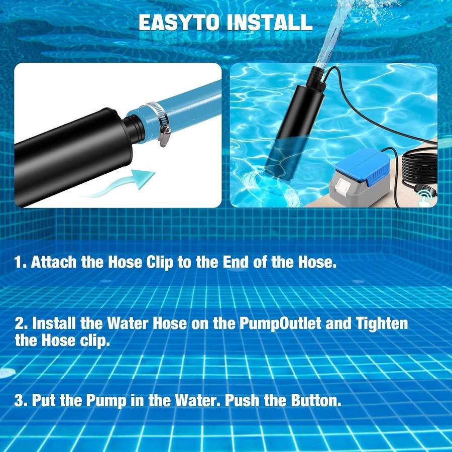 Portable Water Pump For Bosch 18V GBA Battery 500GPH with Sediment Filters Pool