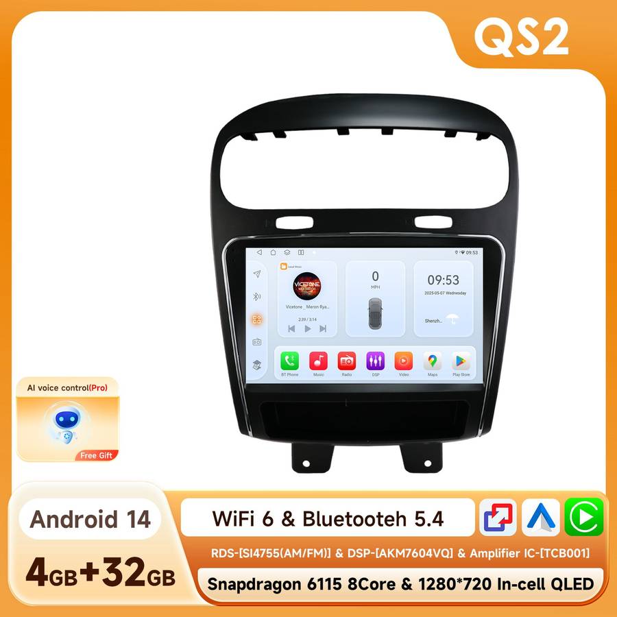 8Core For Dodge Journey 2011-2019 Android14 Car Multimedia Radio Stereo GPS Navi