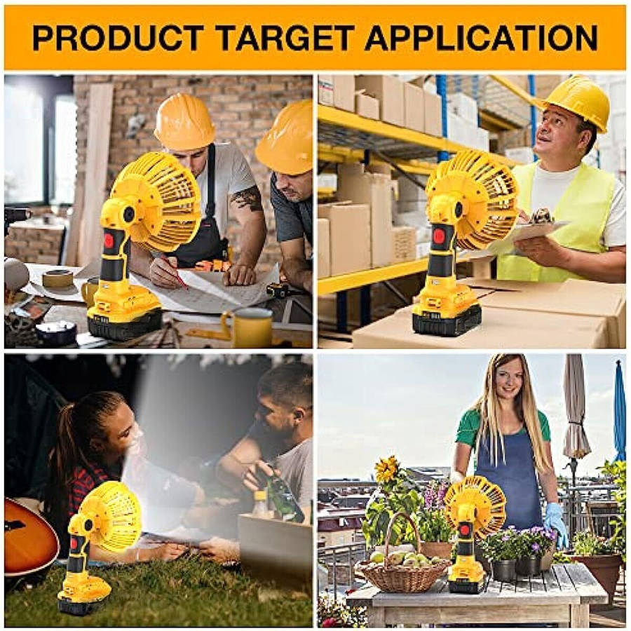 Portable Fan for Dewalt 20V Li-ion Battery with 9W LED Light Jobsite Fan Camping