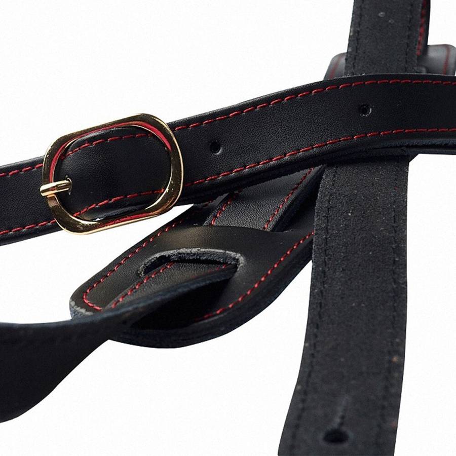 P??P Deluxe Vintage Adjustable Heavy Duty Leather Guitar Strap - Black
