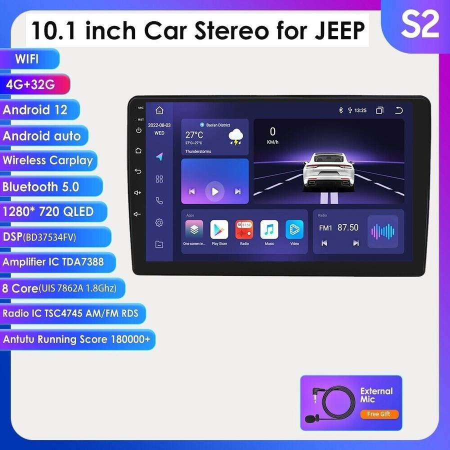 10.1" For Jeep Grand Cherokee/Chrysler/Dodge Android 12 Car Stereo CarPlay GPS