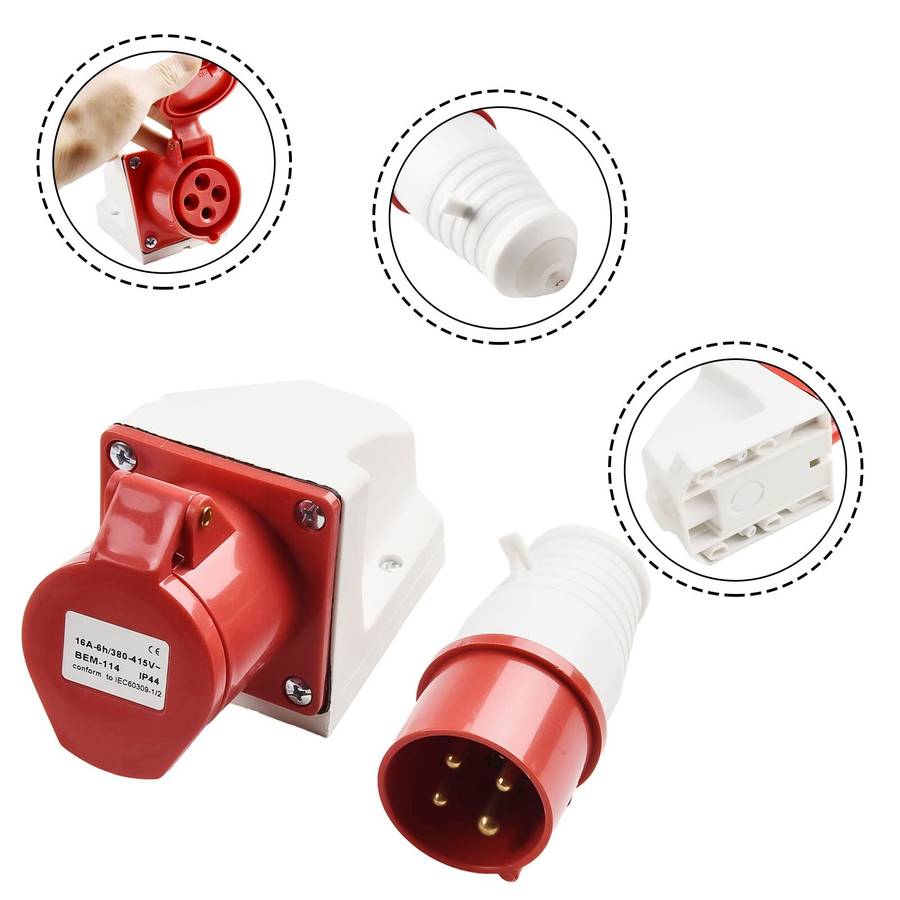 380~415V Industrial Plug And Socket 4core 4P 16A Electrical Connector IP44
