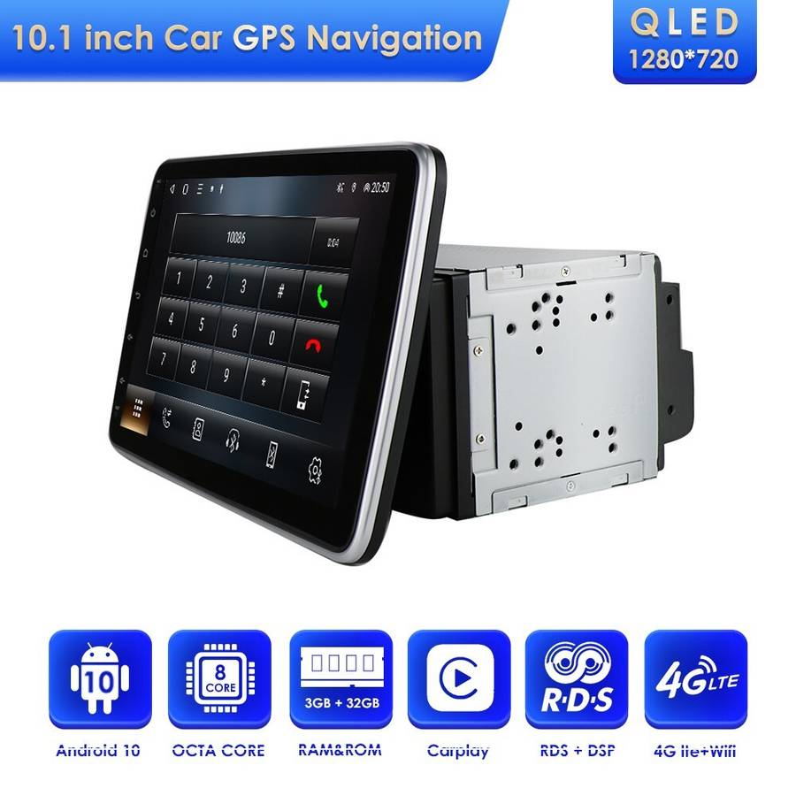 2DIN 10.1" Rotatable 8+128GB Android 12 CarPlay Car Stereo GPS Radio RDS WiFi BT