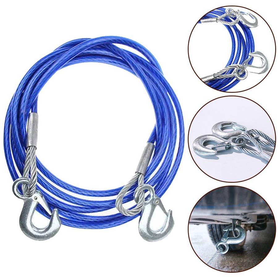 Rubber Coated Tow Recovery Hook Rope 5 Ton 4Meter Heavy Duty Steel Wire Cable