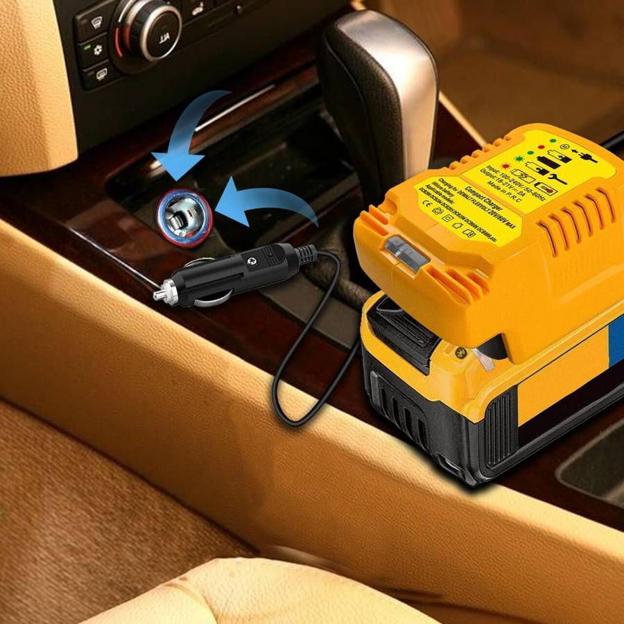 Mini Car Charger for Dewalt 20V 18V Li-ion Battery Portable Use on Car Cigarette