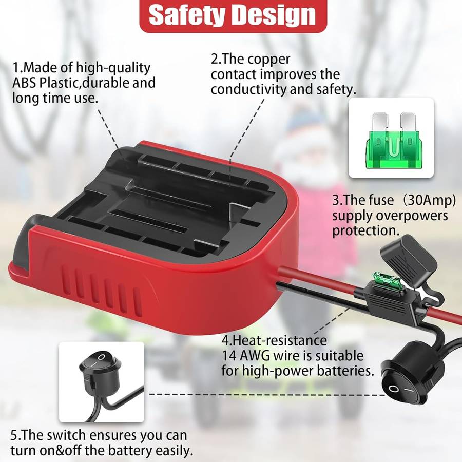 14AWG for Power Wheel Adapter for Craftsman 20V Li-ion Battery Switch & Fuses