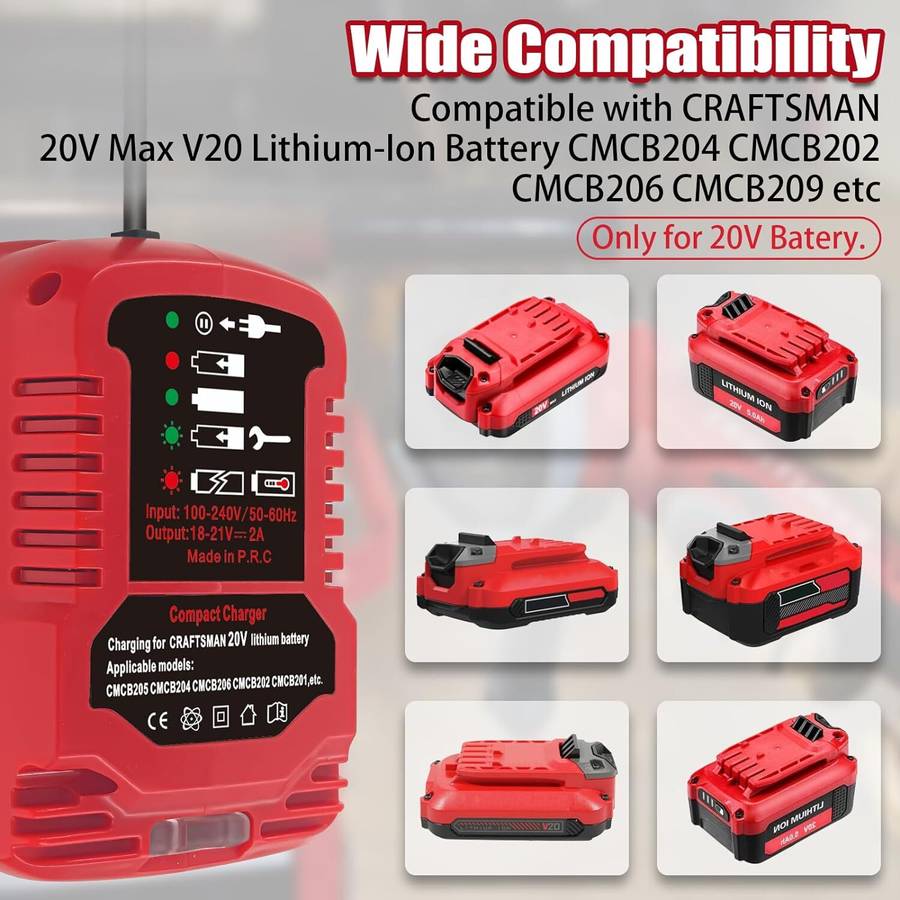 Mini Charger for Craftsman 20V Li-ion Battery CMCB204 CMCB202 CMCB201 CMCB209