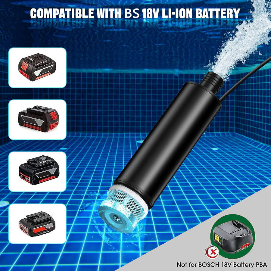 Portable Water Pump For Bosch 18V GBA Battery 500GPH with Sediment Filters Pool