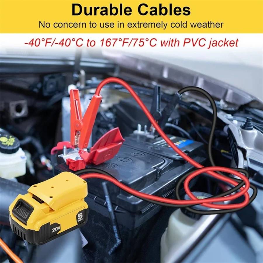 6FT Jumper Cable Clamps For DeWalt 20V Battery Jumper Starter 12AWG Cable