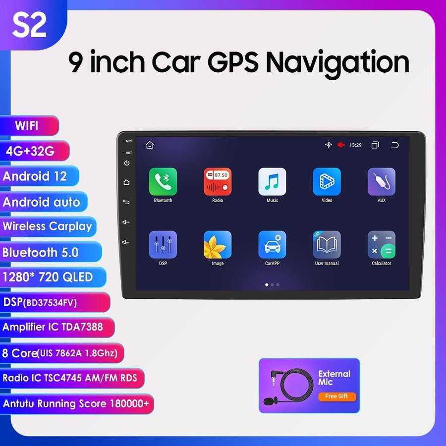 8Core Android 12 9'' Car Stereo GPS Navi Headunit CarPlay Radio WiFi DSP 4G+32GB