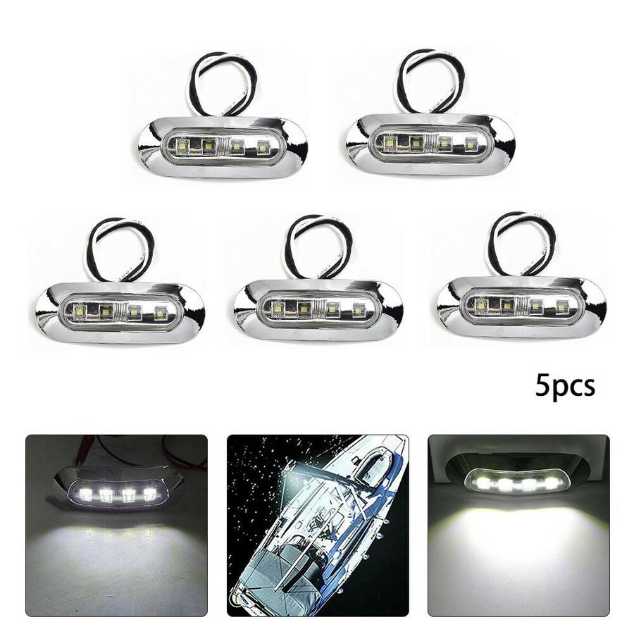 5pcs Marine Boat LED Courtesy Lights Cabin Deck Walkway Stair Light White 12-24V