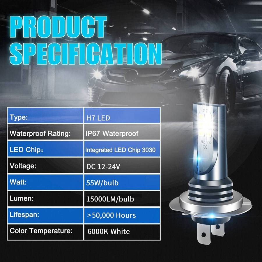 4x H7 LED Headlight Bulb Kit High Low Beam 220W 60000LM Super Bright 6000K White