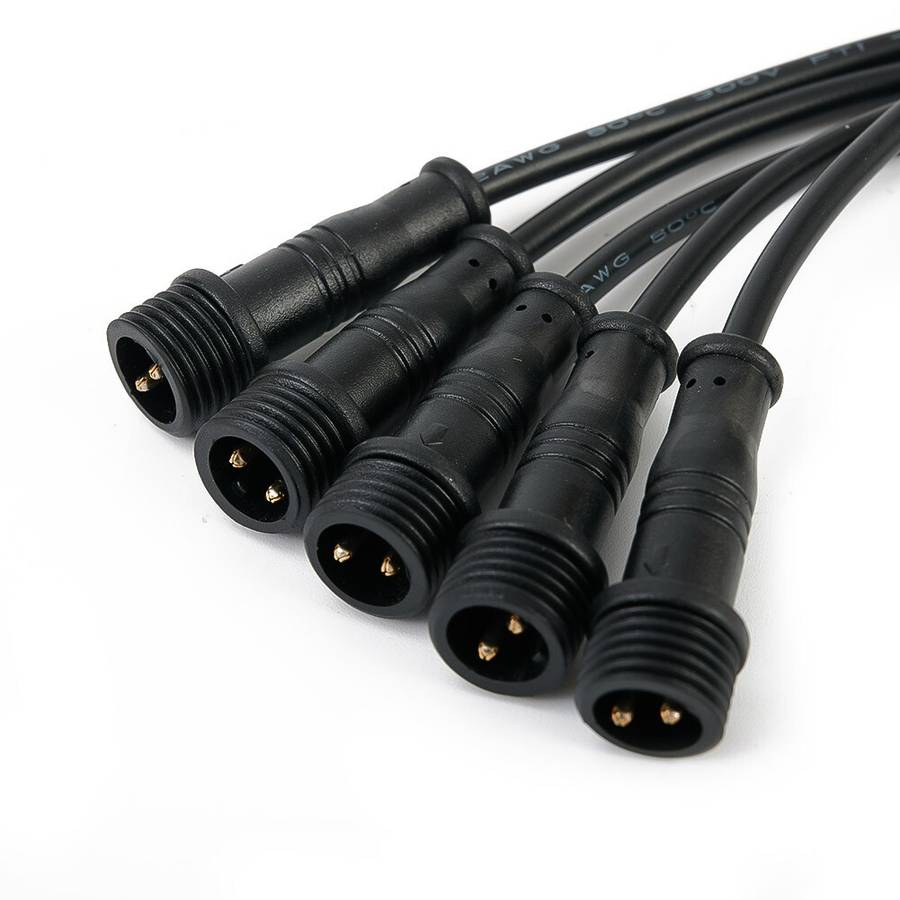5Pairs 2Pin IP65 Waterproof-Connector 0.3mm Male & Female Black-Cable 22AWG