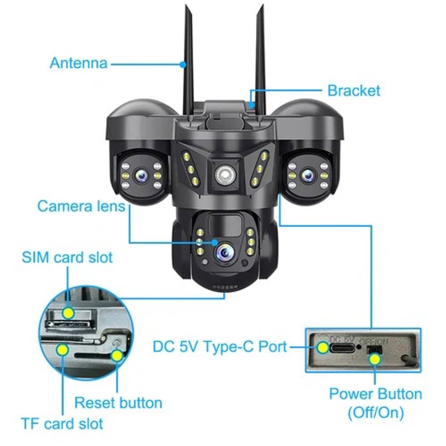 Solar Battery Powered Wireless WiFi Outdoor Pan/Tilt Home Security Camera System