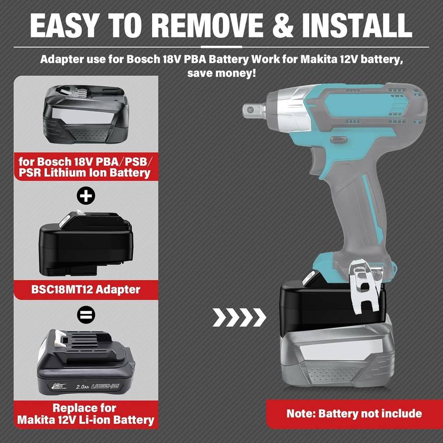 Adapter for Bosch 18V PBA Li-ion Battery Converter to for Makita 12V Power tools